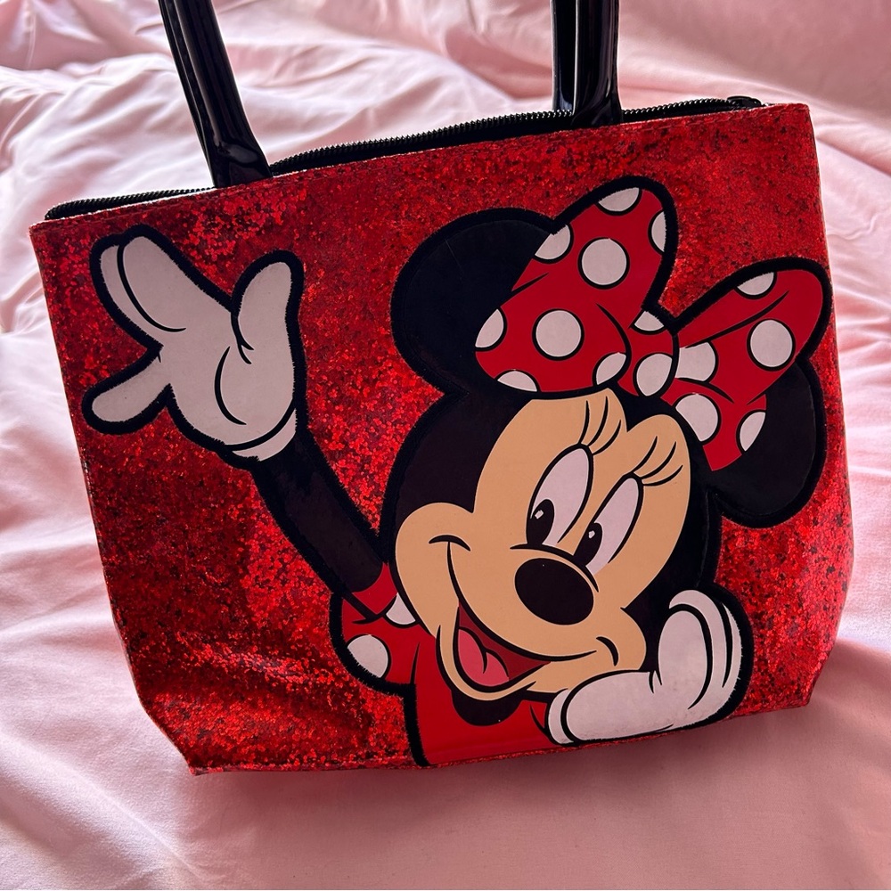 Disney Parks Exclusive ~ Minnie Mouse Red Glitter Bag Tote Purse